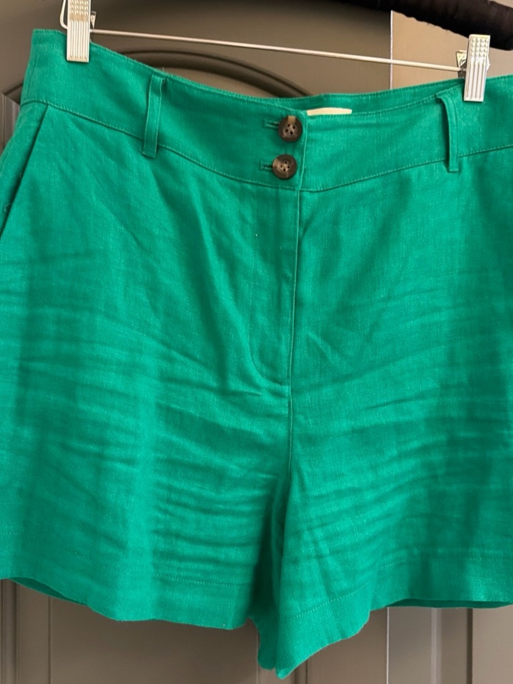 Boden Emerald Green High-Waist Linen-Blend Shorts